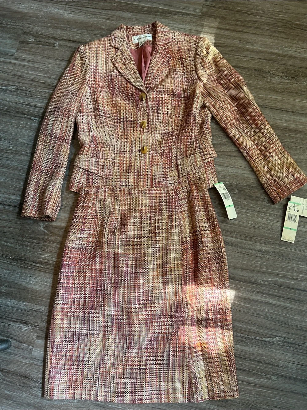 NWT Vintage Jones New York Tweed Skirt Suit 2pc Set Size 8 Academic
